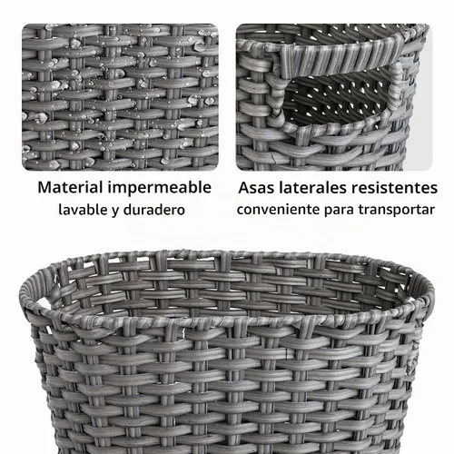 Vista 6 de GRANNY SAYS Cesta de basura de mimbre, papelera impermeable para baño, cestas de basura decorativas boho con asas, papelera para dormitorio Negro