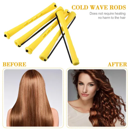 Vista 4 de WILLBOND 96 varillas de permanente, de plástico, ondas frías, rizadores de pelo corto y largo, rodillo sin calor con 2 peines de acero para Amarillo
