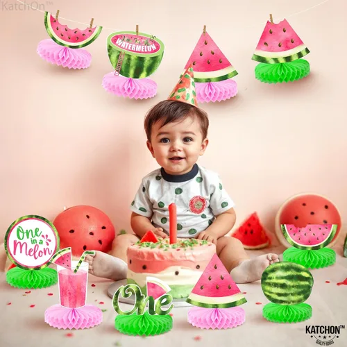 Vista 6 de KatchOn, One In A Melon Centros de mesa - Paquete de 9 Decoraciones de fiesta de melón Uno en un Decoraciones de cumpleaños de sandía, centros