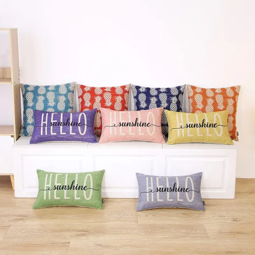 Vista 3 de TRENDIN PL899TR - Funda de almohada de verano de 12 x 20 pulgadas, decoración de Hello Sunshine para el hogar, funda de cojín rectangular de lino