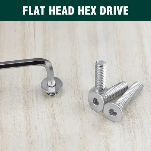 Vista 2 de Tornillos de cabeza avellanada plana 1/4-20 x 1, cobertura completa de rosca de máquina, unidad hexagonal Allen, acero inoxidable 304 18-8 SS, 25