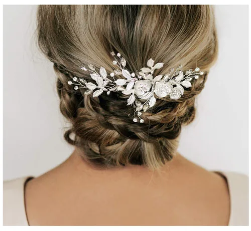 Vista 9 de SWEETV - Peineta de novia con diamantes de imitación, hecha a mano, diseño de flores