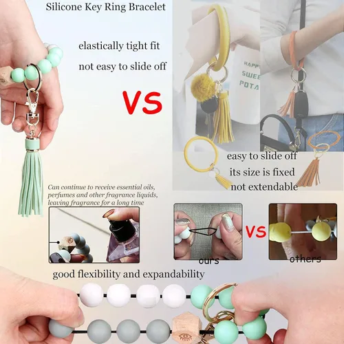 Vista 4 de BIHRTC Pulserallavero para enganchar las llaves del automóvil, brazalete con cuentas de silicona para mujer
