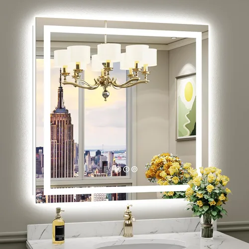 Vista 87 de Briivue Espejo de baño LED de 20 x 28 pulgadas con luces, retroiluminado y frontal iluminado, espejo de tocador de baño con luz antiniebla