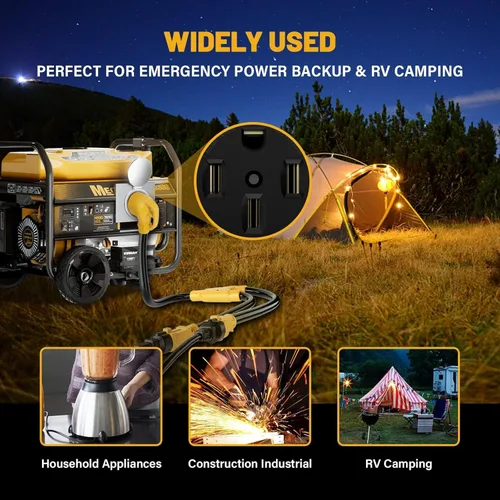 Vista 5 de MECMO Cable de alimentación de 50 amperios a (2) x 110 V 15 amperios para el hogar, adaptador RV Y, cable de alimentación 10/3 STW NEMA 14-50P macho