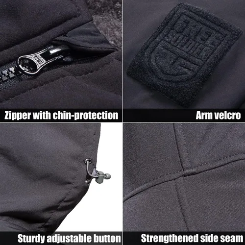 Vista 5 de FREE SOLDIER Chaqueta de senderismo Softshell para hombre, impermeable, con capucha, táctica, cazadora