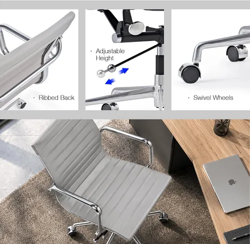 Vista 4 de Silla de oficina gris, silla de escritorio ajustable con respaldo 3015-gris
