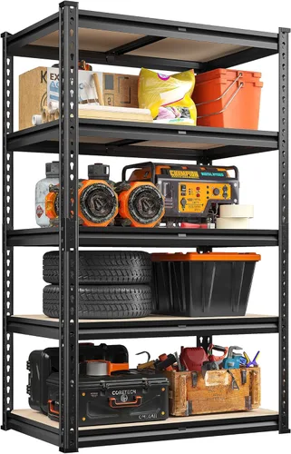 Vista 9 de REIBII Estantería de garaje de 2000 libras, estantes de almacenamiento resistentes, estantes de metal ajustables de 5 niveles, estante