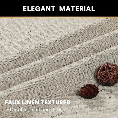 Vista 258 de PrinceDeco Cortinas con textura de lino 100% opacas de 64 pulgadas de largo, juego de 2 paneles de cortinas de lino opacas con forro aislante Arena