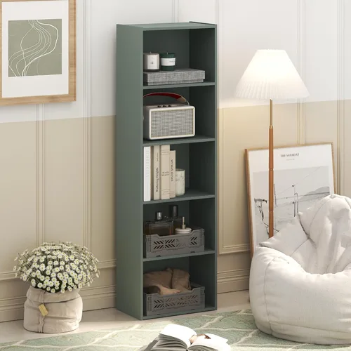 Vista 467 de Furinno - Estantería de cubos de 5 niveles serie Luder para libros y almacenamiento, color negro