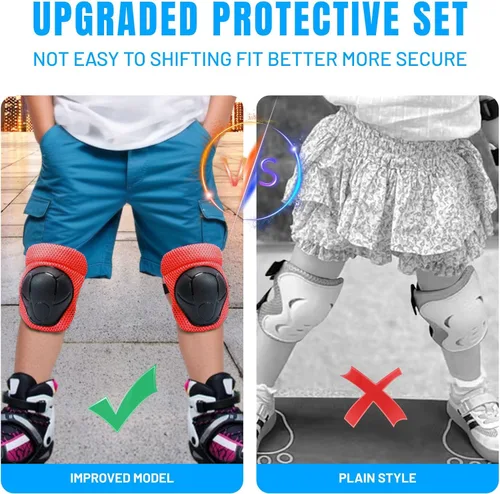 Vista 5 de GEQID Rodilleras, coderas y muñequeras para niños, juego de equipo de protección para patinaje en línea, scooter, patinaje, bicicleta