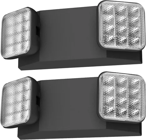Vista 8 de Paquete de 1 letrero de salida LED negro con luces de emergencia y batería de respaldo, con cable ajustable, 2 cabezales LED, certificado UL