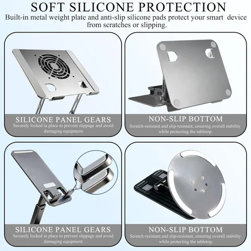Vista 6 de Soporte para computadora portátil para escritorio, elevador de laptop con ventilador de refrigeración activo, ampliamente compatible con MacBook