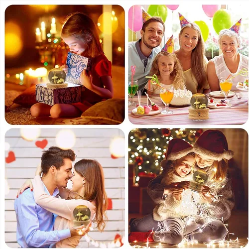 Vista 6 de Caja de música con bola de cristal 3D con luz LED de proyección y base de madera giratoria, regalo para mujeres, cumpleaños, Navidad, San Valentín