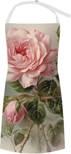 Personalized Vintage Beautiful Rose Adult Apron, Kitchen Cooking Aprons for Woman Man, Adjustable Bib Apron with Pocket for Baking, BBQ Crafting