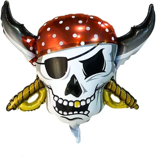Vista 4 de Globos de aluminio pirata. Globo de capitán de calavera de barco pirata para decoraciones de fiesta pirata, decoraciones de fiesta de cumpleaños