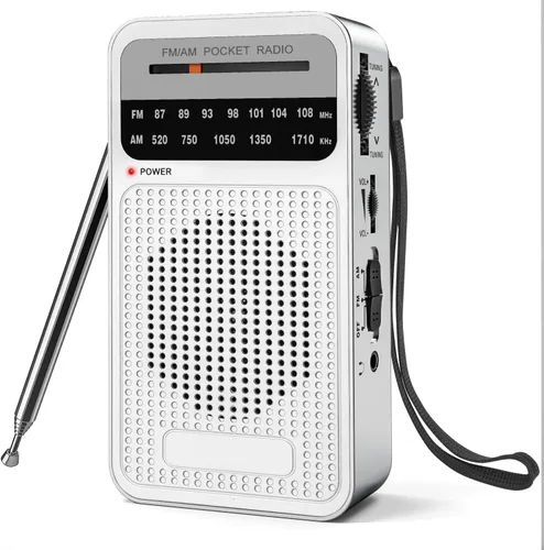 Vista 8 de Radio portátil AM FM con recepción de largo alcance, radio transistor Goodes con altavoz, funciona con batería 2AA, conector de auriculares para uso