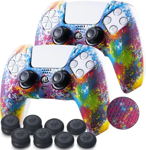 YoRHa 2 protectores de silicona con textura de agarre para controlador PS5 (pintura) con agarres profesionales para el pulgar x 8
