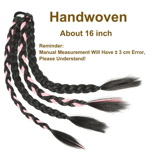 Vista 3 de Extensión de cola de caballo trenzada con banda elástica para el cabello, extensión de cabello lacio envolvente, cola de caballo, trenzas de cola