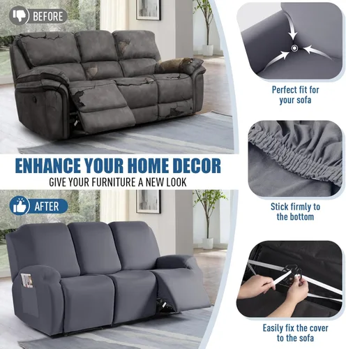Vista 5 de TAOCOCO Funda para sofá reclinable, 3 piezas de tela de poliéster elástica para sofá reclinable de 3 asientos, protector de muebles suave y lavable