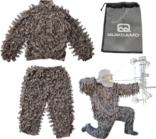Vista 12 de QuikCamo Mossy Oak 3D Leafy Camo Ghillie Suit - Breathable Quiet Mesh, Snaps and Zippered Pockets for Turkey Hunting