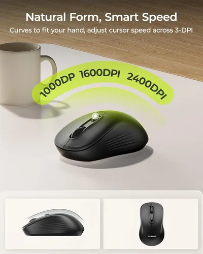 Vista 4 de seenda COE200 - Combo de teclado y mouse Bluetooth inalámbrico, ergonómico con reposamuñecas, conexión multidispositivo, tamaño completo, compatible