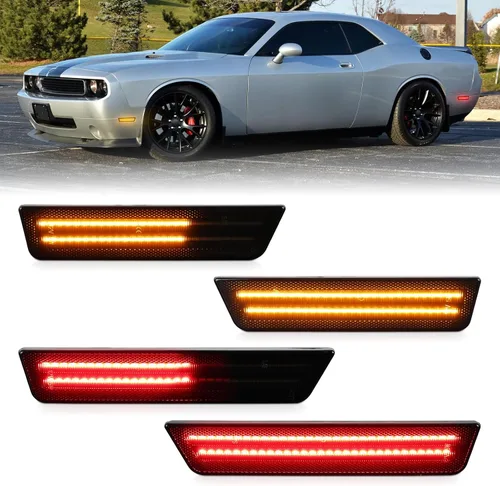 Vista 8 de Lentes ahumadas ámbar rojo LED luces de marcador lateral para Dodge Challenger 2008 2009 2010 2011 2012 2013 2014, Challenger delantero trasero