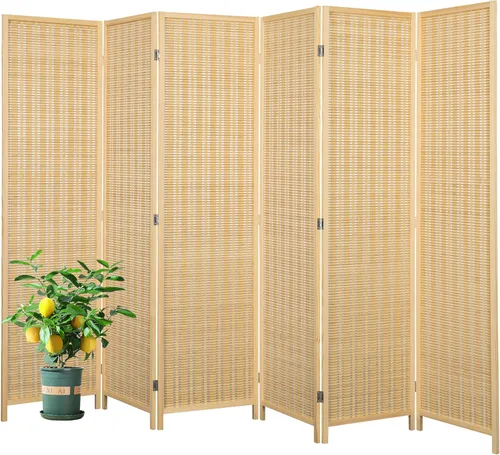 Vista 9 de Divisor de habitación de bambú, 4 paneles, pantallas de privacidad plegables para separación de habitaciones, divisor de habitación independiente