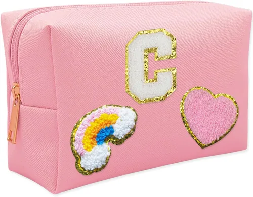 Vista 7 de Bolsa de Maquillaje Preppy, Estuche de Lápices de Cuero PU Premium Impermeable Bolsa de Cosméticos con Sonrisa Corazón Arcoíris Linda Bolsa