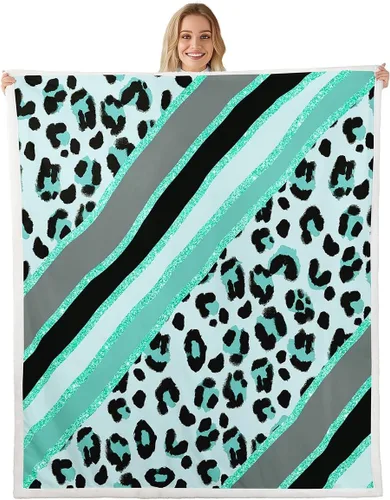 Homewish Abstract Leopard Kids Throw Blanket,Cheetah Skin Wild Animals Bed Blanket for Girls Boys Women,Geometric Stripes Fashion Fleece