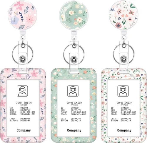 Vista 17 de Juego de 3 portatarjetas de alta resistencia con carrete retráctil, soporte retráctil de mármol para tarjetas de identificación con clip, funda