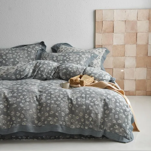 Vista 46 de mixinni Juego de funda de edredón a rayas tamaño individual, juego de ropa de cama de mezcla de lino y algodón de 3 piezas, funda de edredón vintage