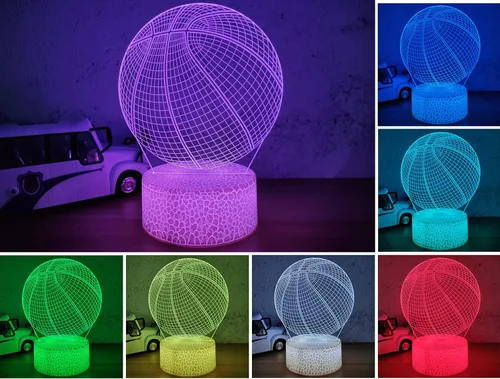 Vista 2 de Luz nocturna de baloncesto con ilusión 3D para regalo de cumpleaños, lámpara de mesa regulable de 16 colores cambiantes con control remoto y táctil