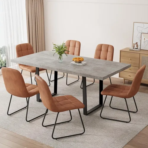 Vista 39 de ZckyCine Mesa de comedor expandible de nogal de 67 a 51 pulgadas, mesa rectangular extensible con parte superior gruesa y patas de metal