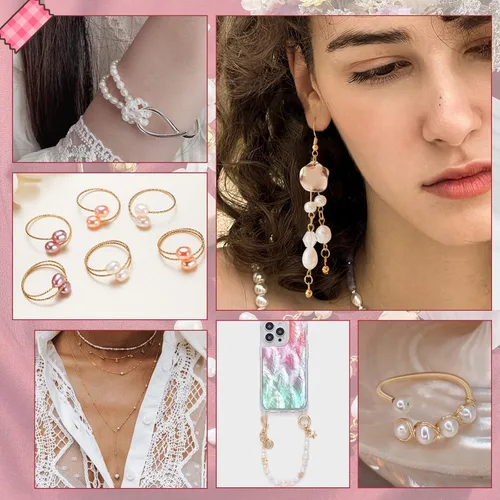 Vista 7 de NBEADS Aproximadamente 134 cuentas de perlas de agua dulce, 2 tamaños de perlas cultivadas naturales, forma de arroz, perlas de agua dulce, perlas