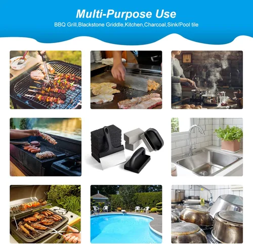 Vista 5 de Blackstone - Kit de limpieza de parrilla de 16 piezas, ladrillos de piedra de limpieza de parrilla de alta resistencia con asa, almohadillas