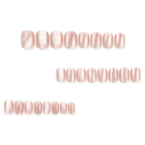 Vista 5 de Uñas postizas cuadradas cortas de presión con diseños de ojos de gato, uñas postizas con purpurina y pegamento, uñas acrílicas adhesivas de presión