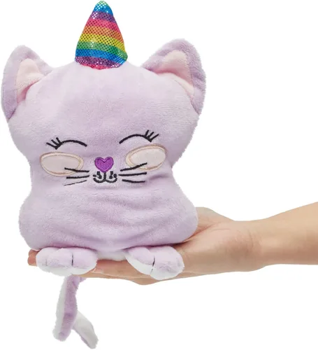Vista 4 de BLUE PANDA Pequeño juguete de peluche reversible de caticornio, lavanda y blanco con cuerno de arcoíris (6 x 12 pulgadas)