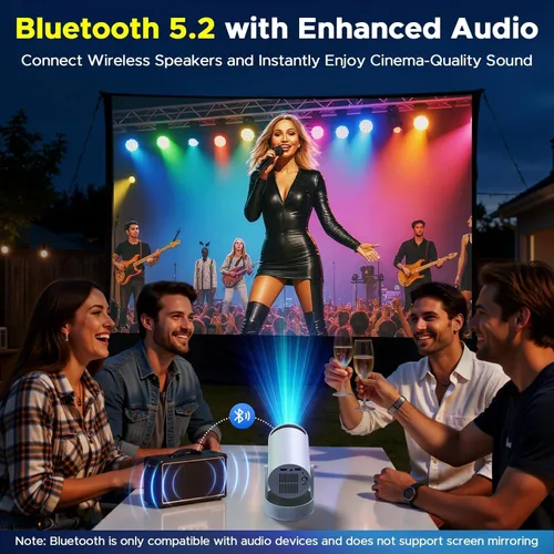 Vista 4 de Mini proyector con WiFi y Bluetooth, compatible con proyector de película portátil 1080P 4K batería recargable incorporada, Keystone automático