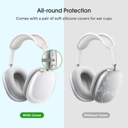 Vista 3 de ProCase Funda rígida para AirPods Max, funda de viaje para auriculares con funda de silicona para auriculares y bolsillo de malla, bolsa de Negro