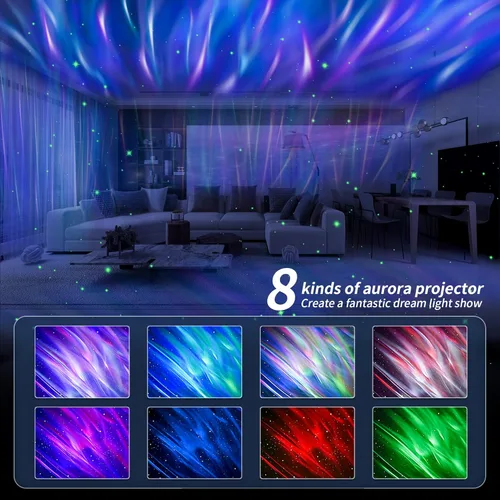 Vista 5 de Proyector de estrellas, proyector Aurora de luz nocturna 4 en 1, proyector de luz de galaxia con 8 ruidos blancos y altavoz Bluetooth
