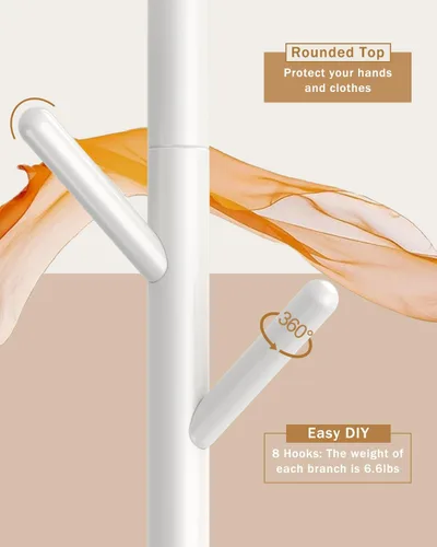 Vista 12 de Yawinhe Perchero de madera resistente con 8 ganchos, 3 alturas ajustables para dormitorio, pasillo, entrada, oficina, 11.8 x 70.8 pulgadas, natural