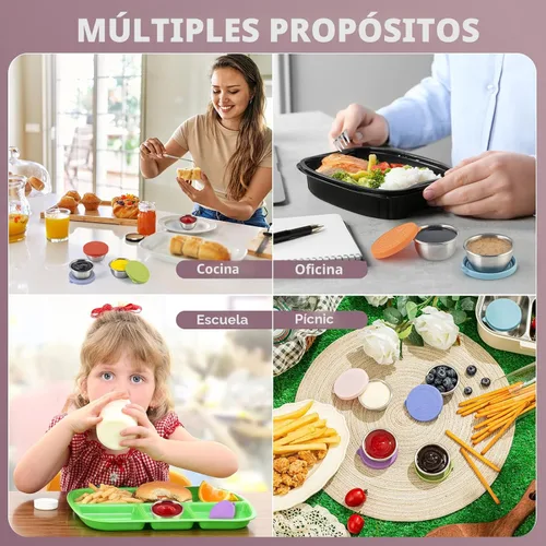 Vista 6 de Paquete de 8 - Recipientes pequeños de 1.6 oz para aderezo de ensalada para llevar, recipientes de condimentos a prueba de fugas con tapas, tazas