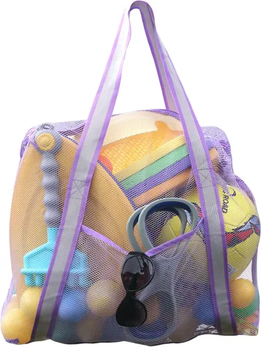 Vista 8 de LEAFOREST Bolsa de playa grande con cremallera, bolsa de malla ligera para juguetes de arena de piscina