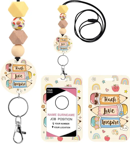 Vista 14 de Cordones para profesores de identificación - Accesorios de llavero con cuentas de silicona boho separables y lindo arcoíris, soporte