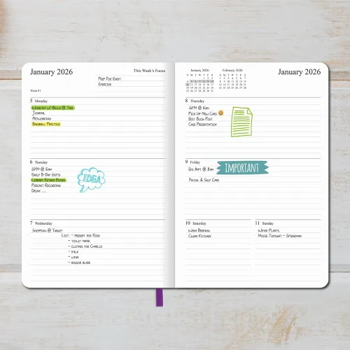 Vista 56 de 26-27 Academic Planner - Weekly and Monthly Planner, Jul 2026 - Jun 2027, Holidays, Contacts and Notes Pages, Vegan Leather Cover, Elastic Closure