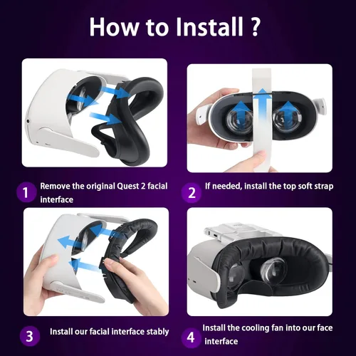 Vista 5 de Aoife VR Fan Compatible with Oculus Meta Quest 2, Anti-Fog Active Air Circulation Vent Cooler Fan with Facial Interface and PU Sweat-Proof Face