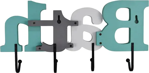 Vista 6 de Morning View Letras rústicas colgantes con gancho para pared, letreros de baño de madera aguamarina