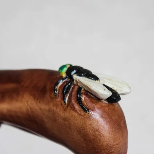 Vista 3 de Hombre de encargo del bastón en el casquillo de la media con la mosca en la nariz Mano tallado bastón de madera