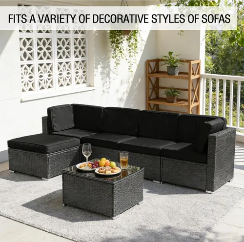 Vista 2 de Fundas de cojín de repuesto para patio, impermeables, para sofá de 6 plazas, juego de fundas con cremalleras, solo funda lavable (cian)